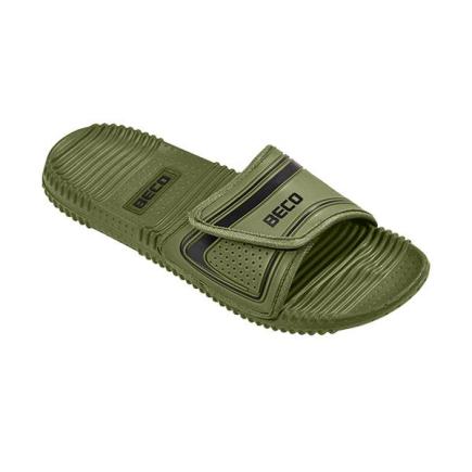 BECO badslippers | unisex | klittenband | olijfgroen/zwart
