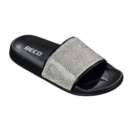 BECO dames badslippers met rhinestones | zwart