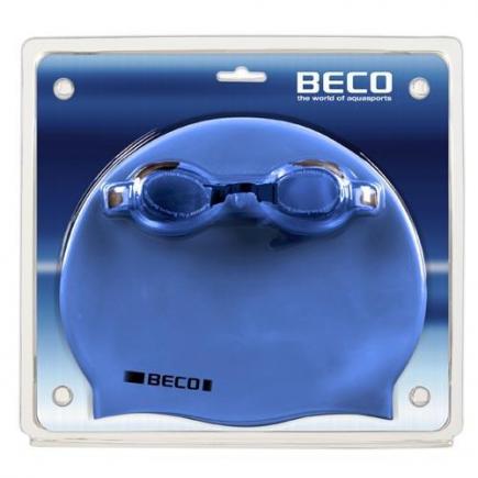 BECO zwembril setje, zwembril Barcelona met badmuts blauw/grijs**