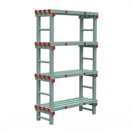 Rea kunststof stelling, 4 schappen, met bovensets, 100x50x197 cm
