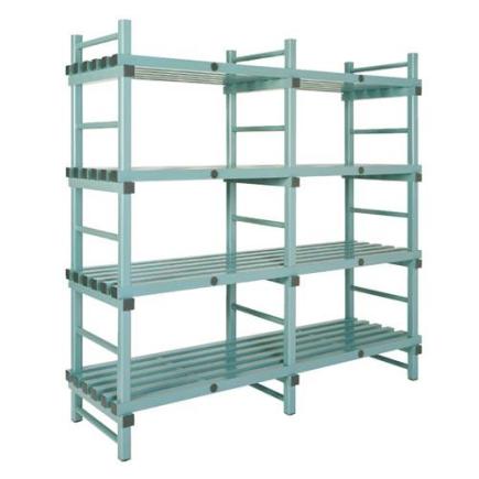 Rea kunststof stelling, 4 schappen, met bovensets, 200x50x197 cm